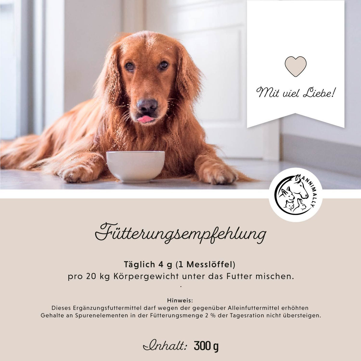 Gelenkpulver – Hund vor dem Napf und Fütterungsempfehlung