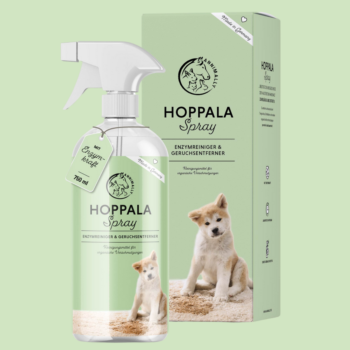 Hoppala Spray für Hunde, Katzen & Kleintiere – Pflegeprodukt als Enzymreiniger gegen Urin & Gerüche | Annimally