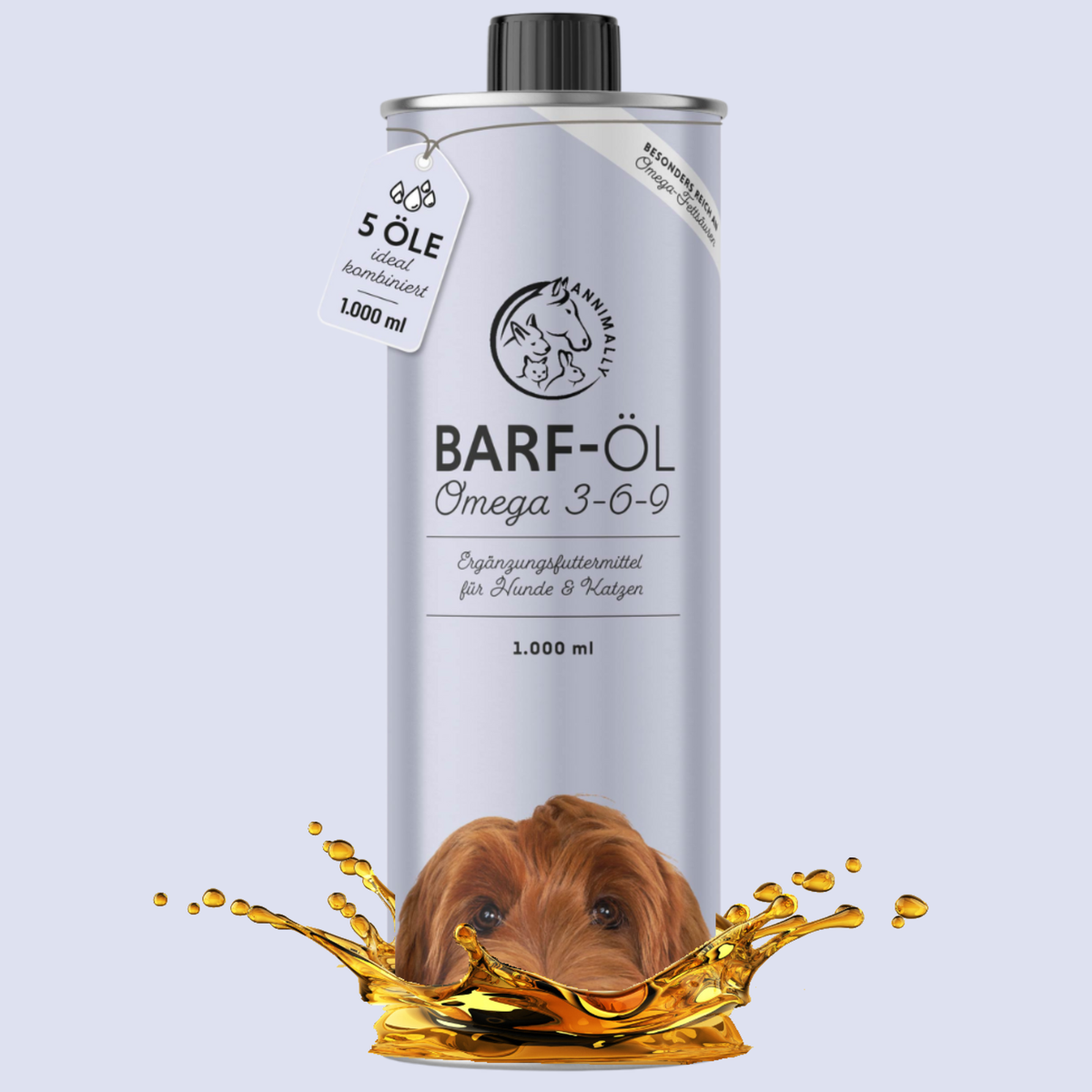 Barf-Öl von Annimally mit Omega-3-Fettsäuren – Nahrungsergänzungsmittel für Hunde & Katzen