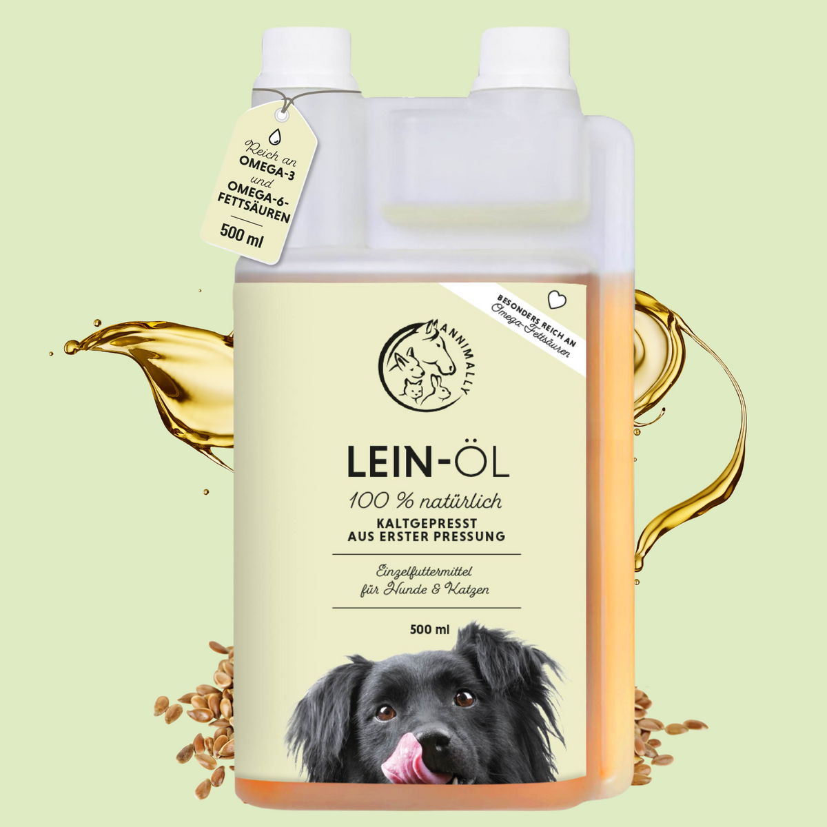 Leinöl für Hunde & Katzen – Nahrungsergänzungsmittel kaltgepresst mit Omega-3 | Annimally