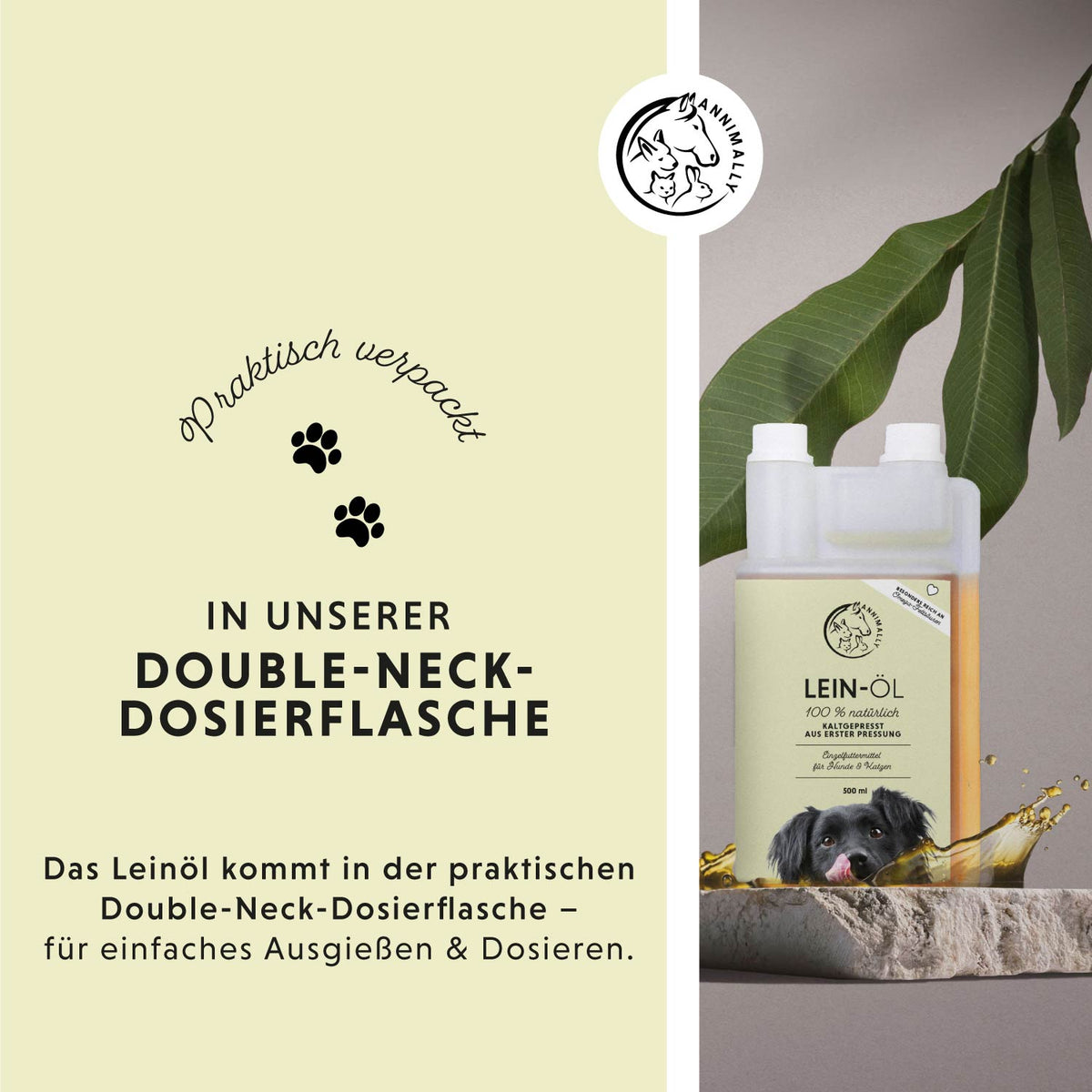 Leinöl kaltgepresst mit Omega-3 – Futtertopping für Hunde & Katzen – Dosierung