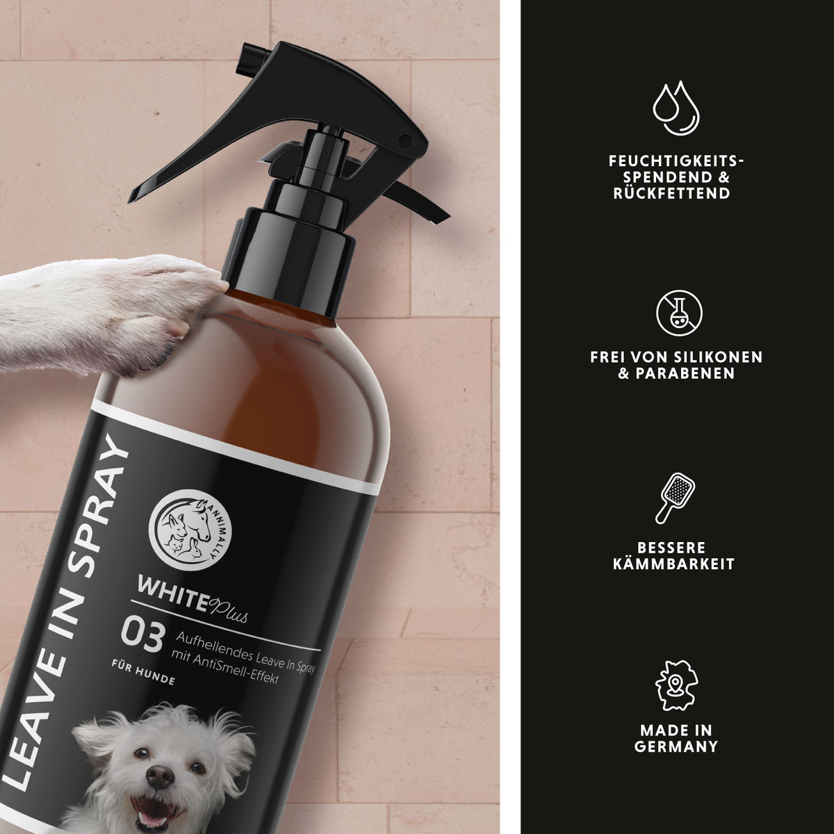 White Plus Leave-In Spray für Hunde – natürliche Pflege für weißes & helles Fell | Annimally