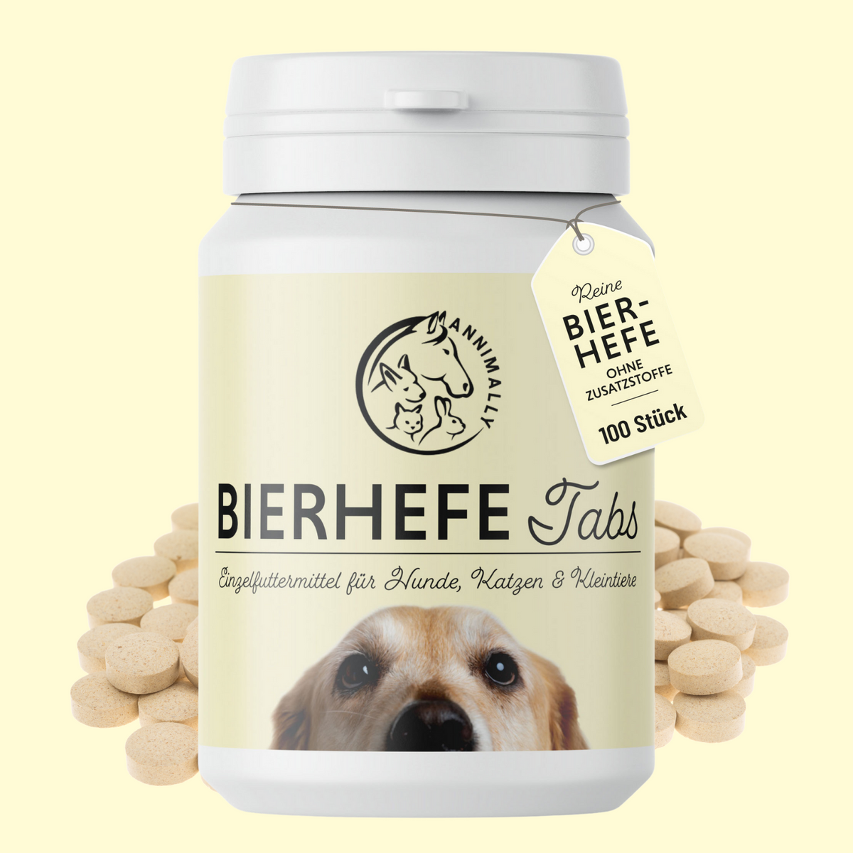 Bierhefe Tabletten für Hunde, Katzen & Kleintiere – Nahrungsergänzungsmittel für gesunde Haut & glänzendes Fell | Annimally